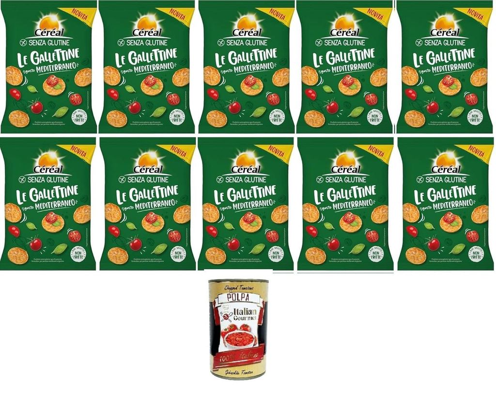 Céréal Le gallettine Gusto Mediterraneo Kekse mit mediterranem Geschmack 10x 70gr + Italian Gourmet polpa 400g
