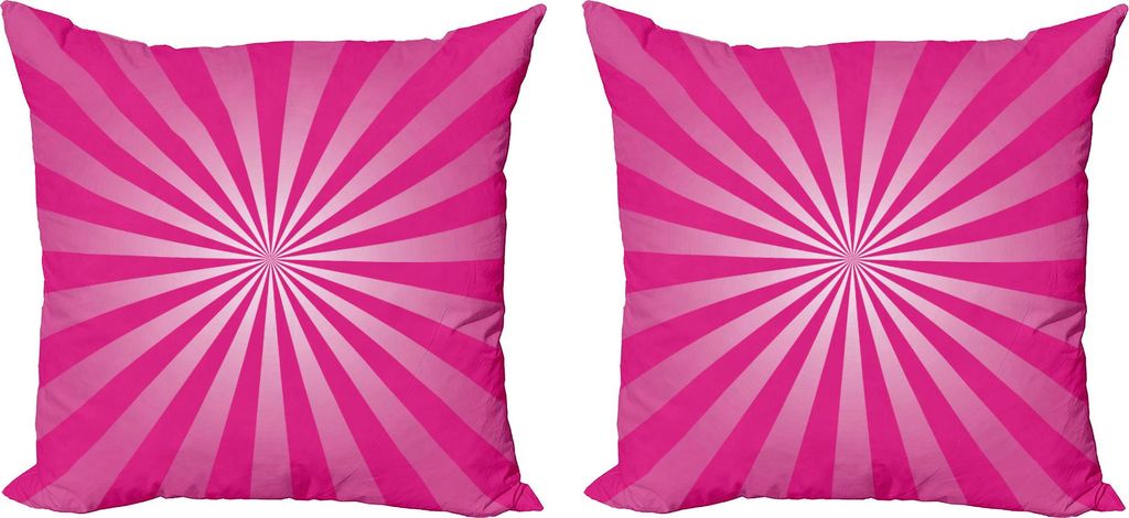 ABAKUHAUS Hot Pink Kissenbezug Set (2Stück), Retro-Stil Sonnenstrahlen inspiriert Muster Grunge Effekt Radial Design Streifen, 40 x 40 cm, Pink un...