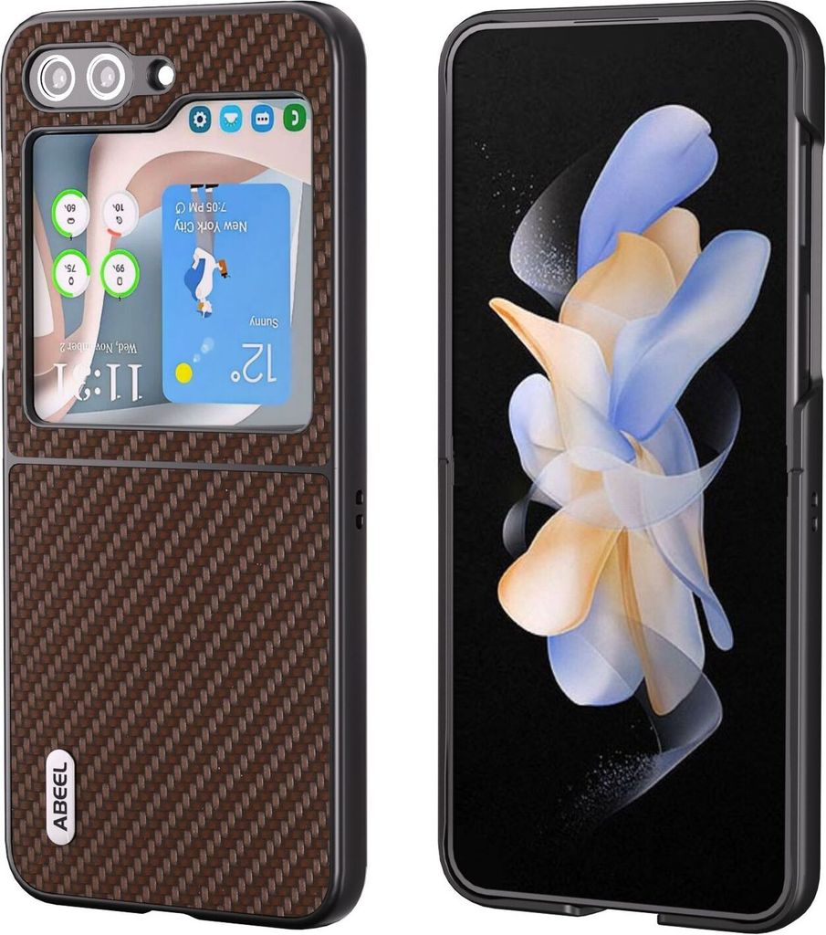 Für Samsung Galaxy Z Flip5 5G Carbon Textur Handy Schutz Hülle Cover Dunkelbraun