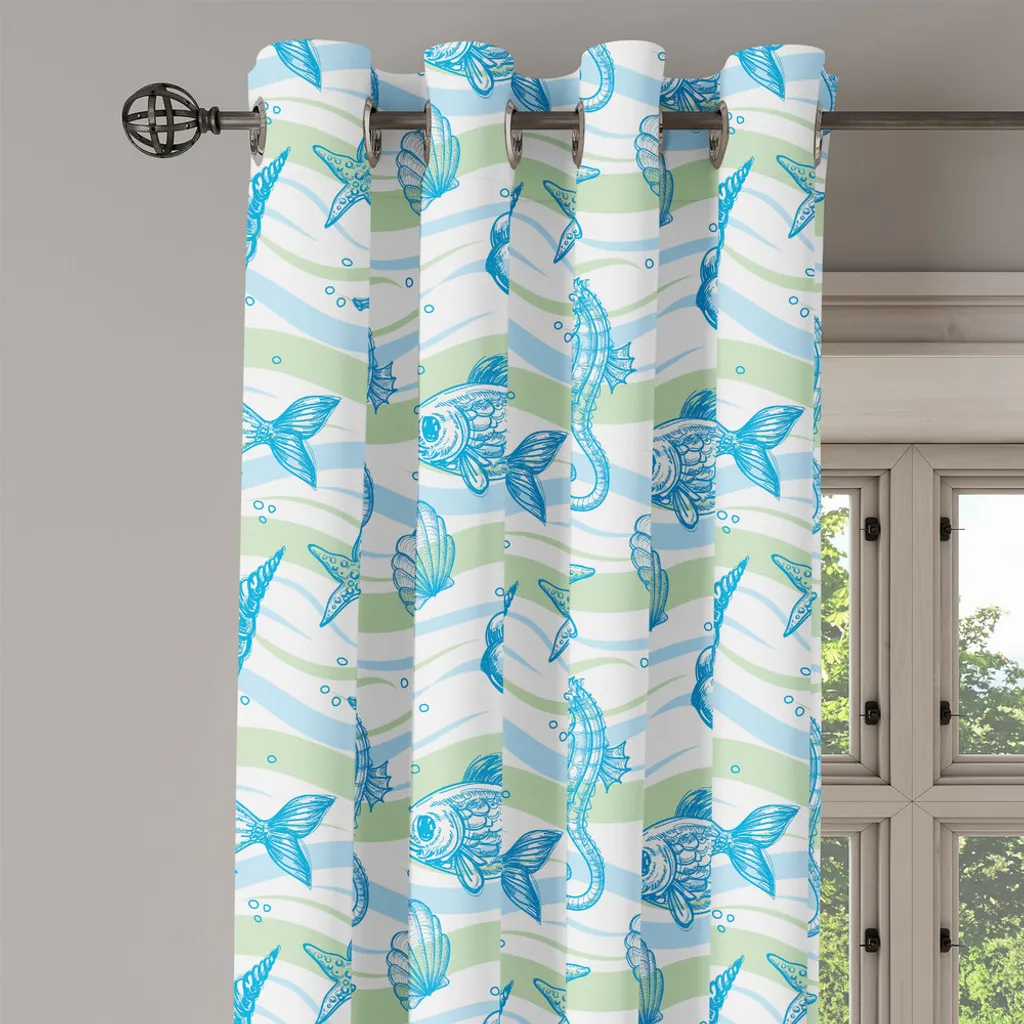 Rideau anti-regards motif marin bleu menthe pour rénover votre déco murale - 2