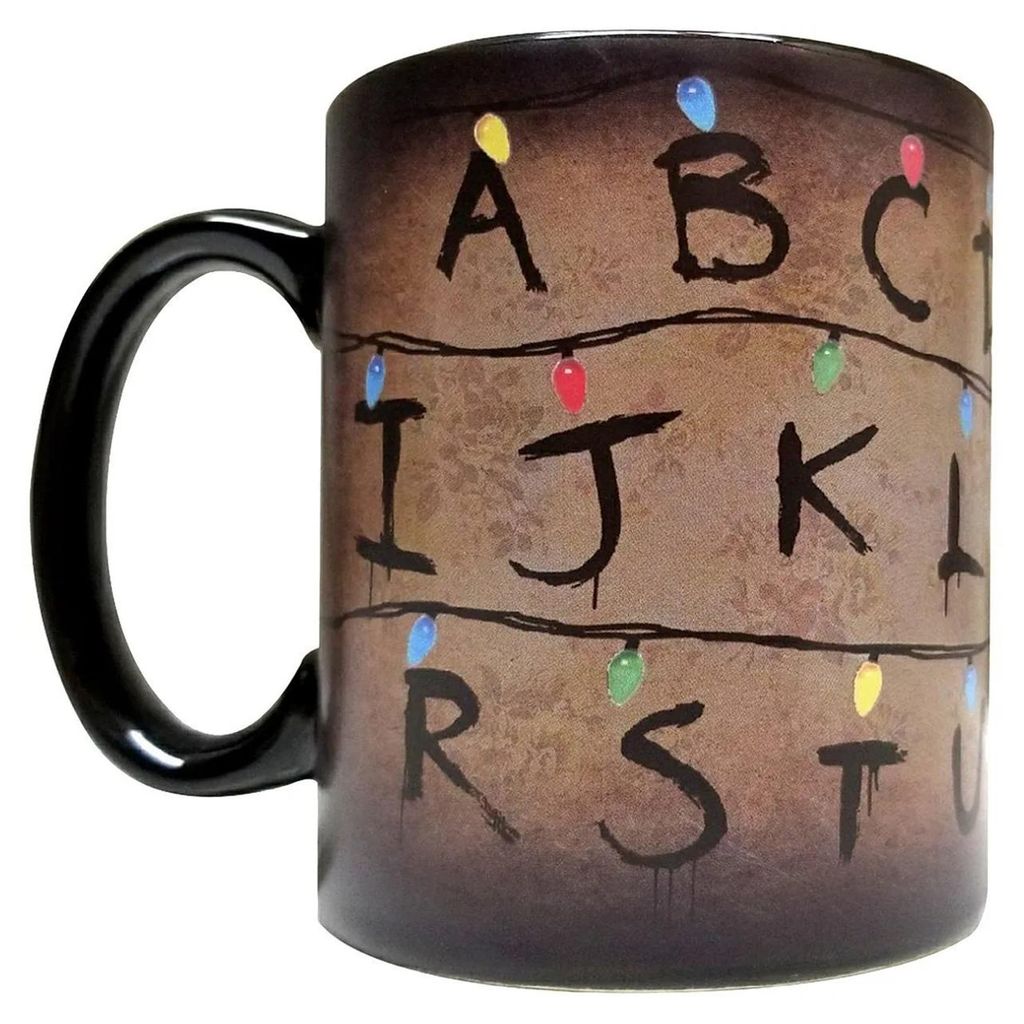 Retro-Kaffeebecher mit bunter Lichterkette und Alphabet-Motiv, farbwechselnd, aus Keramik, rustikal, wärmeempfindlich, für heiße Schokolade, Tee...