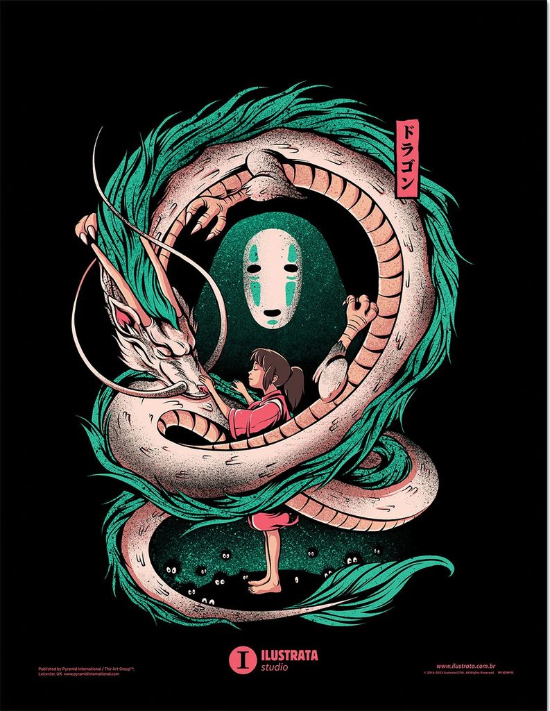 Ilustrata - Gerahmtes Poster "The Girl And The Dragon" PM8287 (40 cm x 30 cm) (Schwarz/Grün/Braun)