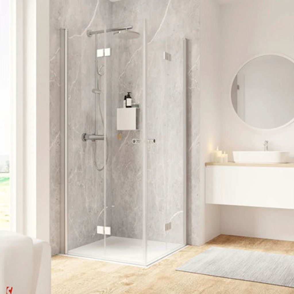 Eckeinstieg mit Drehfalttür SCHULTE Garant 2.0 ExpressPlus 100 x 100 cm Profil aluminium Klarglas schmutzabweisende Glasbeschichtung Türanschlag ...