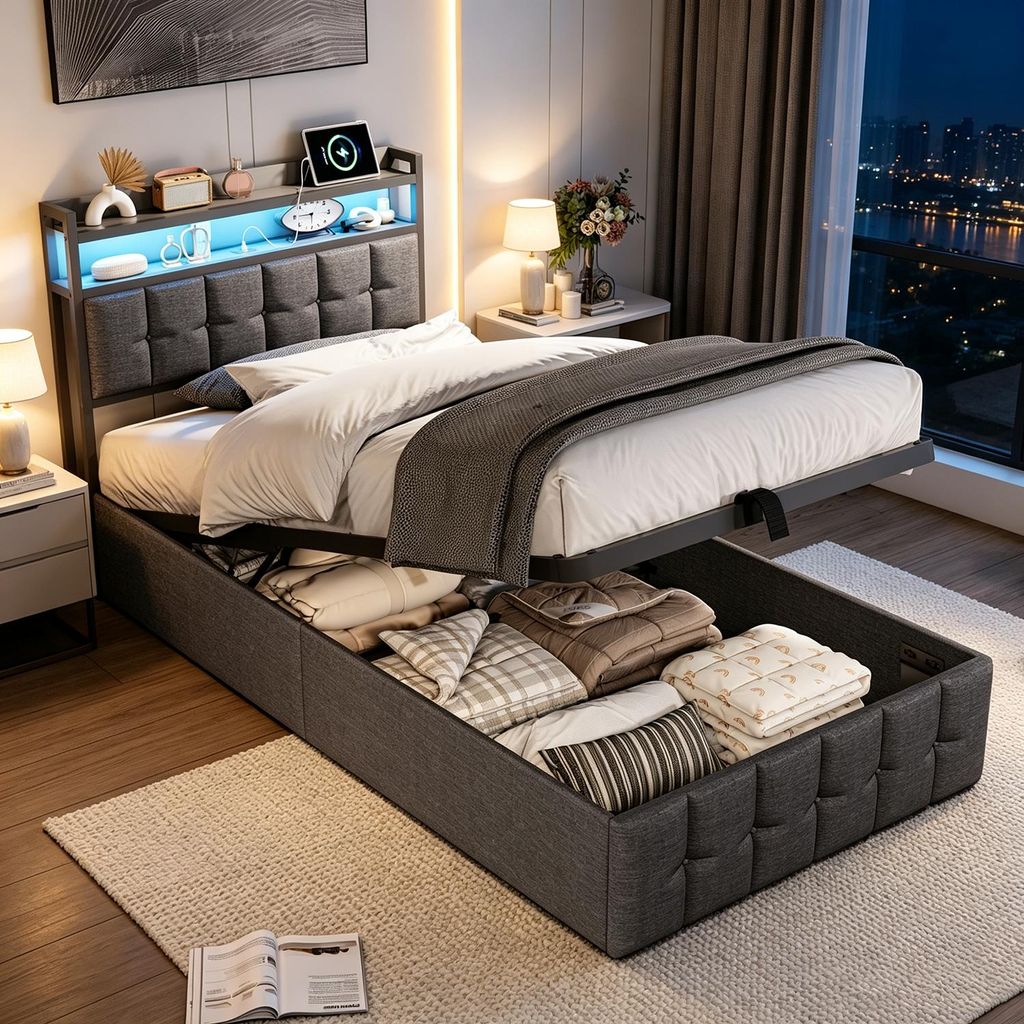 INONEFT Boxspringbett 90x200 cm,LED Einzelbett Polsterbett Produktbild 