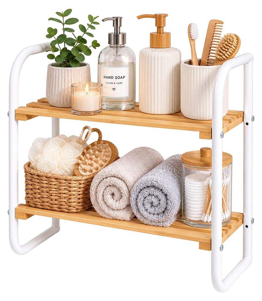 Relaxdays Regal, Bambus, Metall, Badezimmer, Flur, 2 Produktbild 