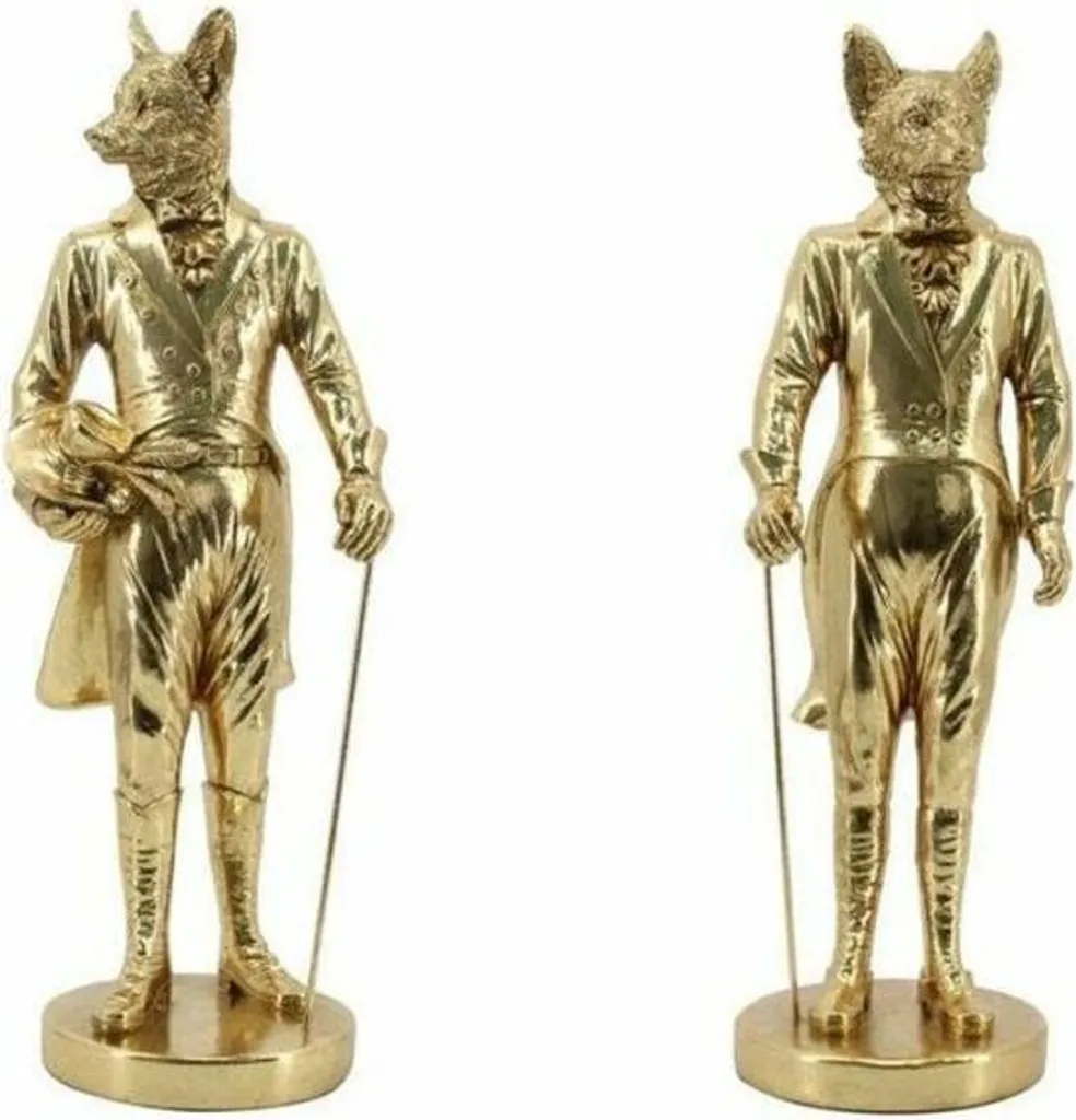 Figurine Renard pour Décoration Salon Or - Sculpture Résine 41 cm (2 pcs)