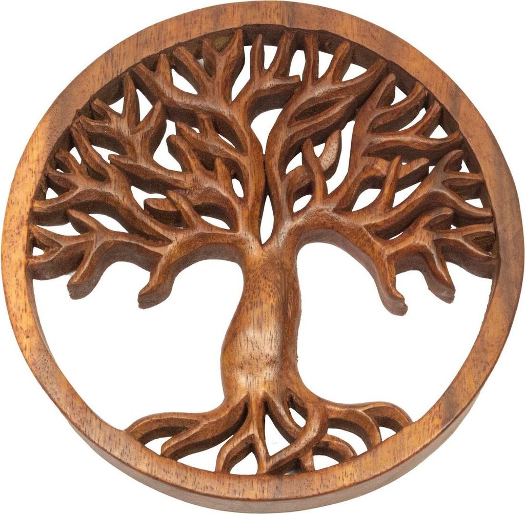 Lebensbaum Wandbild Wanddeko Mandala Zeichen Wandrelief Symbol Mythologie Deko Holz Braun 20 cm