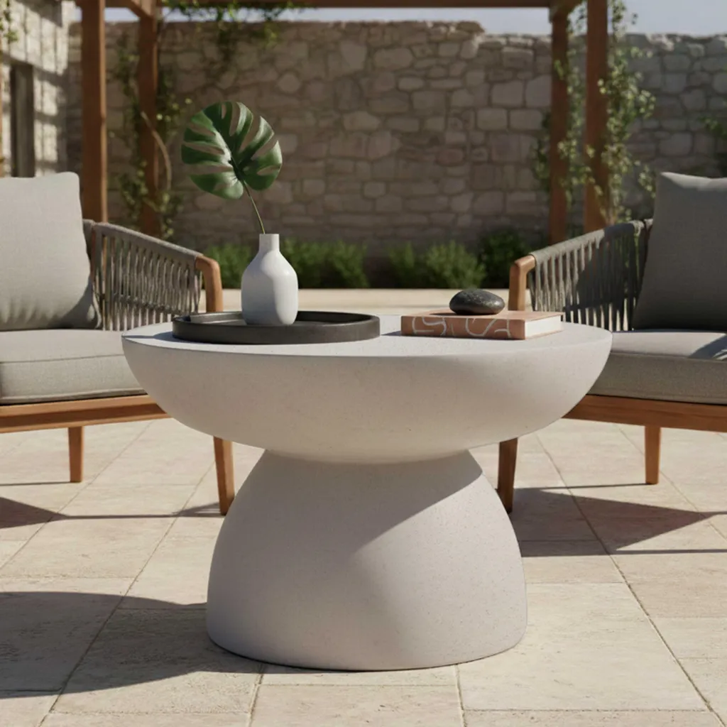 Table basse de jardin ronde Oviala Rhodes diam 60 cm effet béton lisse