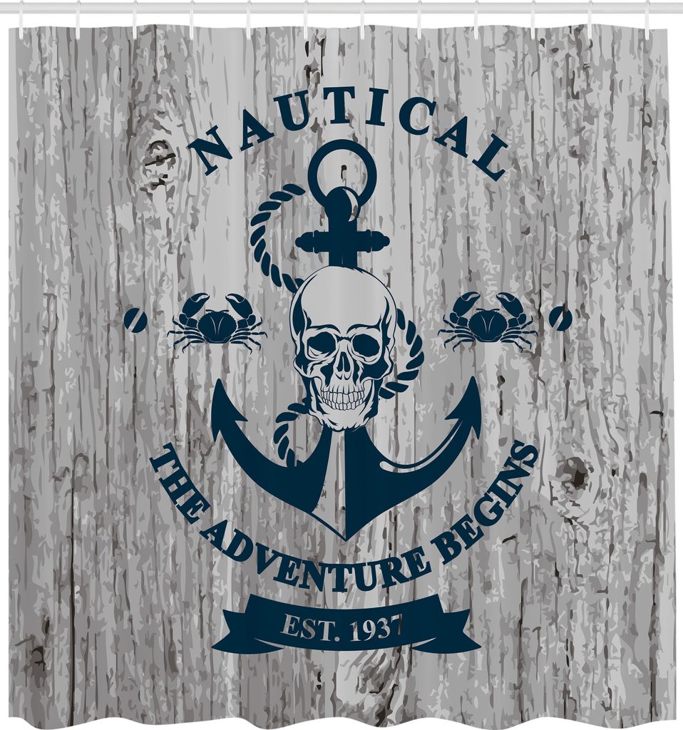 ABAKUHAUS Anker Duschvorhang, Kunst mit Anker Totenkopf Seil "nautische Abenteuer beginnt" Nachricht Historisch, Stoffliches Gewebe Badezimmerdekor...