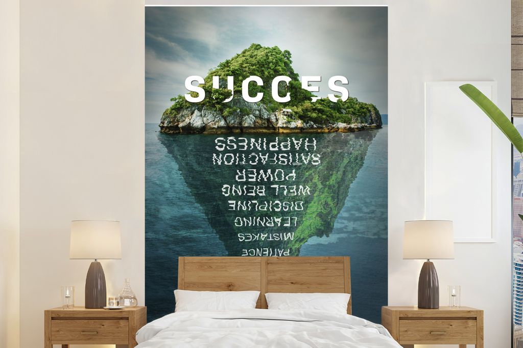 MuchoWow Fototapete für Wohnzimmer oder Schlafzimmer Wandtapete Vinyl Motivtapete Landschaft - Zitat - Erfolg - 160x240 cm - Vinyltapete