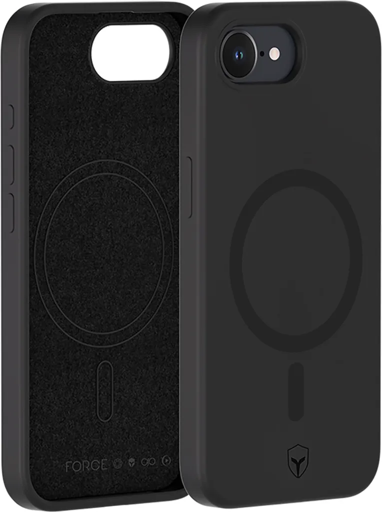 Protection iPhone 16e avec MagSafe - Coque Silicone Noir Haute Densité