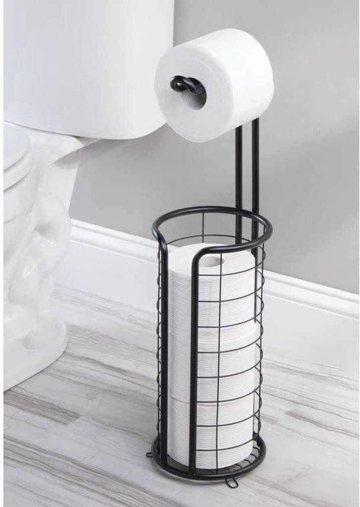 Freistehendes Toilettenpapierhalter mit Ablage für 3 Rollen schwarz