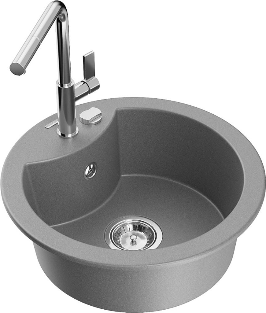 Mexen Diego 1-Becken-Granitspüle mit Mischbatterie Flora, Grau - 6512-71-670401-00