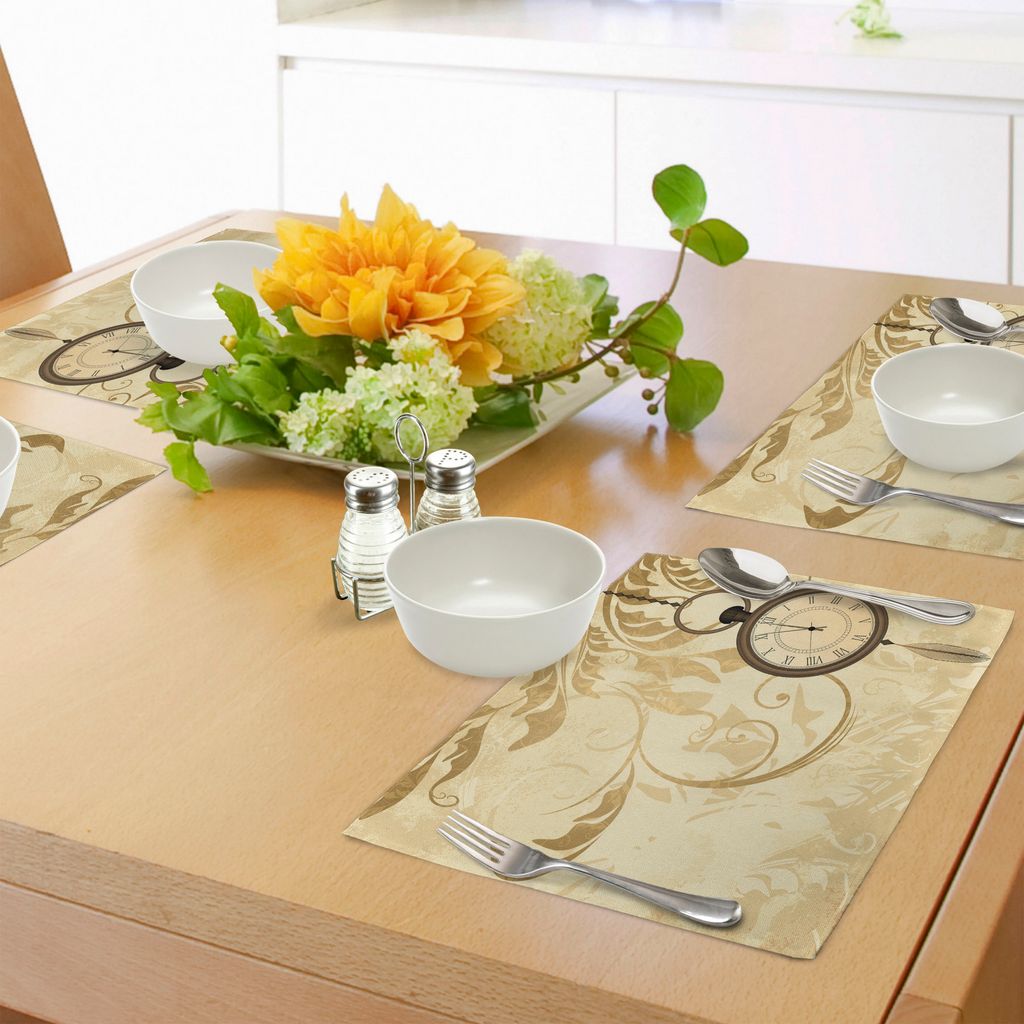 ABAKUHAUS Uhr Platzmatten, EIN Weinlese-Grungy Hintergrund-Entwurf mit Taschen-Uhren auf Ketten-romantischem Retro Kunst-Druck, Tiscjdeco aus Farbf...