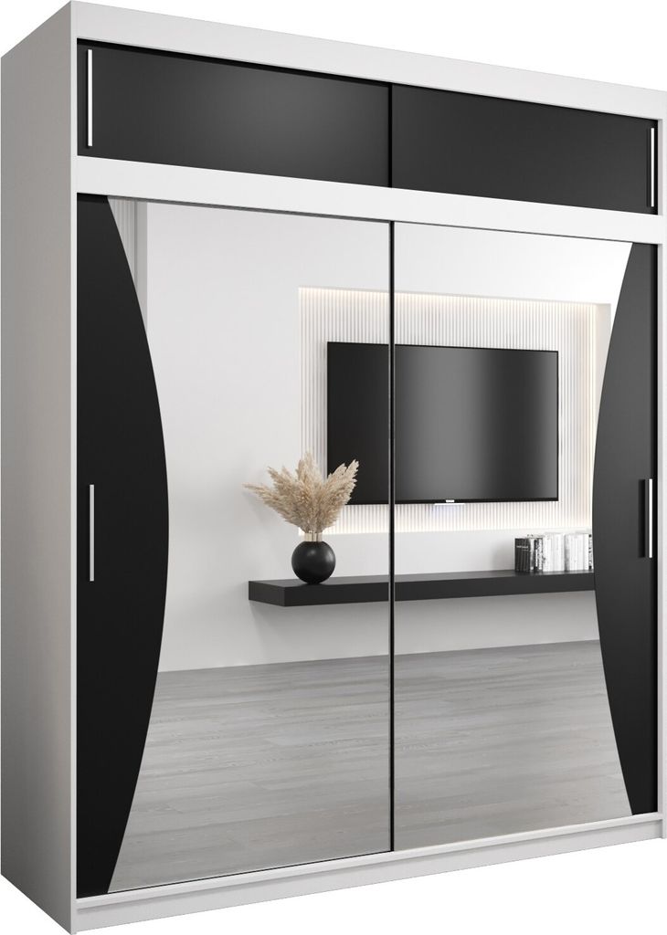 Kleiderschrank, Schiebetürenschrank Schlafzimmer, Schrank mit Spiegel MONACO 200 mit Aufsatz, Höhe 240 cm