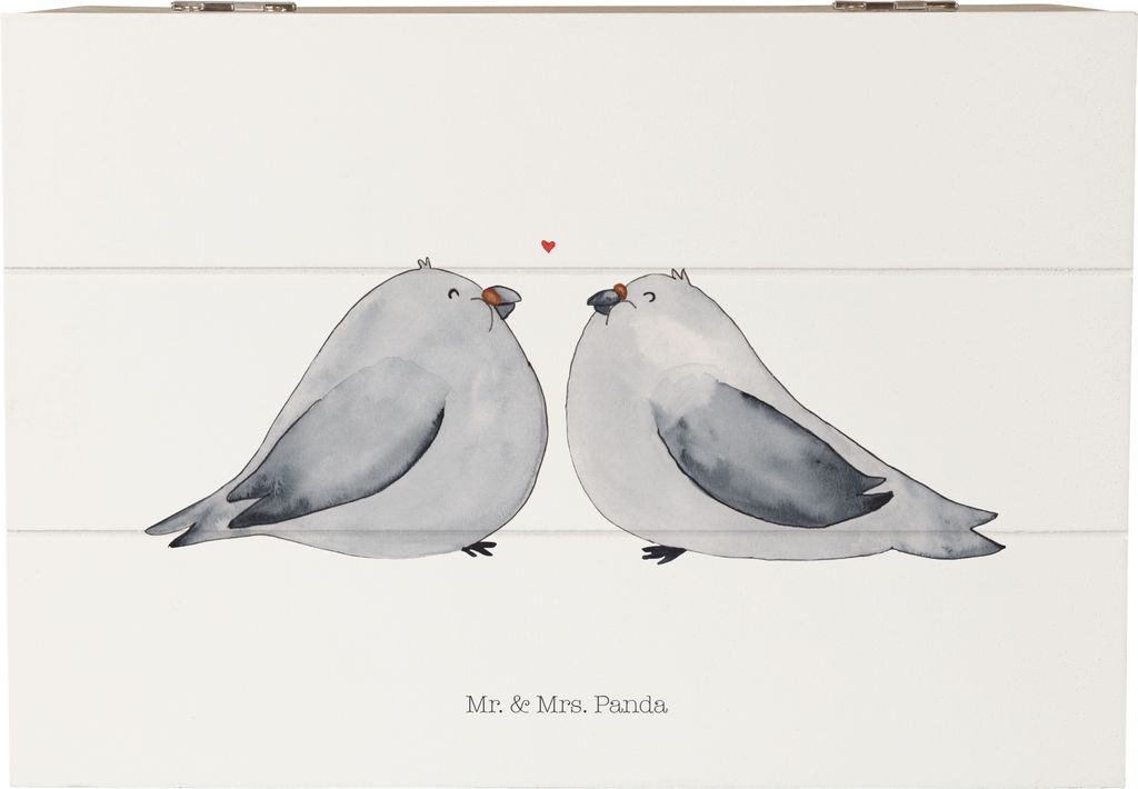 Mr. & Mrs. Panda Geschenkbox Turteltauben Liebe 22 x 15 cm - Weiß - Geschenk, Box aus Holz, Pärchen, fotobox, Holzkiste, Freundin, Freund, Hochze...