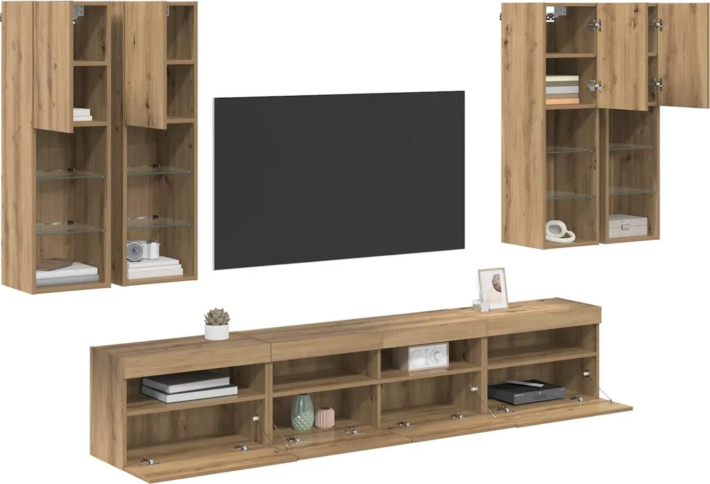 Mur TV complet suspendu avec LED intégrées 7 pièces - Finition Moderne - 2