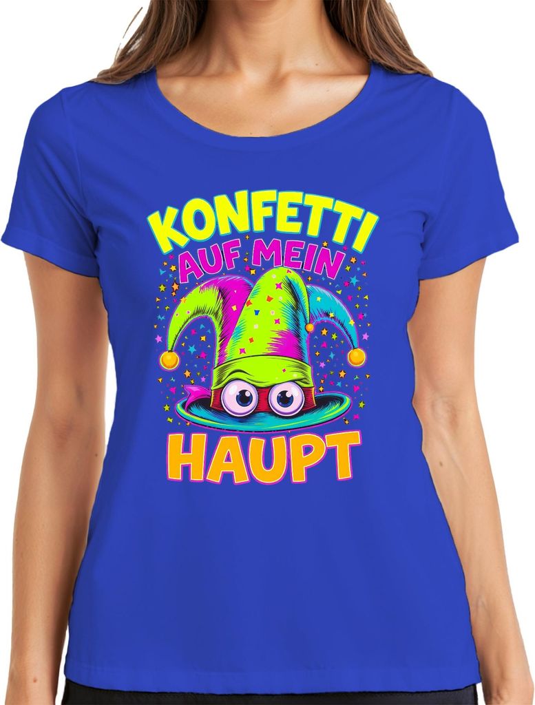 Konfetti auf mein Haupt Karneval Fasching Narrenkappe bunt lustig Damen T-Shirt, Blau, XXL