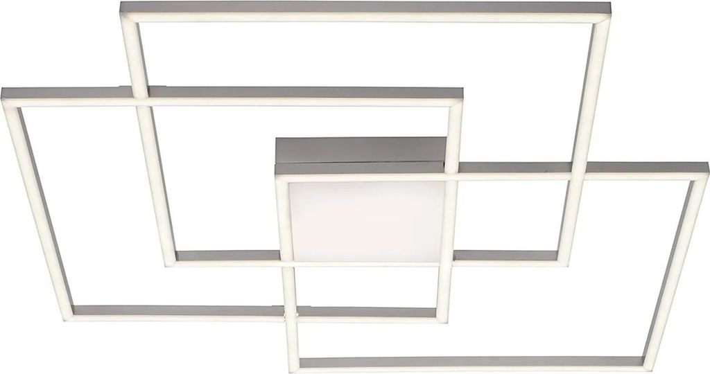 A modern, geometric LED ceiling light with interlocking square frames.