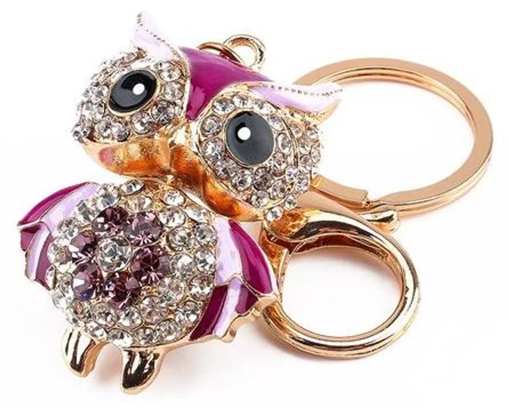 Porte-clés hibou violet en cristal facetté, taille XL 45mm de haut