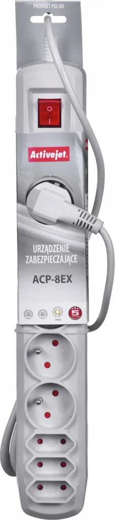 Multiprise 8 prises 5m Activejet APN-8G/5M-GR grise avec protection PC