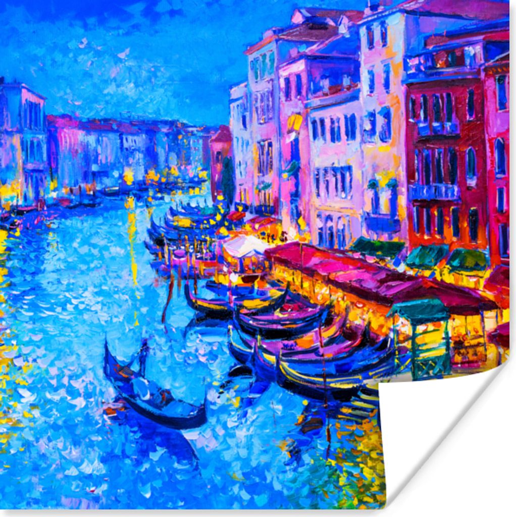 MuchoWow Poster Malerei - Italien - Boot - Wasser - Architektur 50x50 cm - Wohnzimmerdekoration