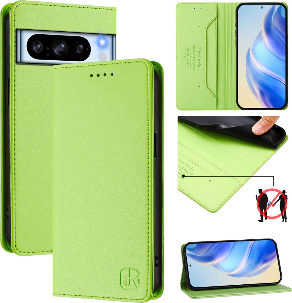 Lederhülle für Google Pixel 8 Pro Hülle Flip Brieftasche Kartenfächern Ständer Schutzhülle Grün