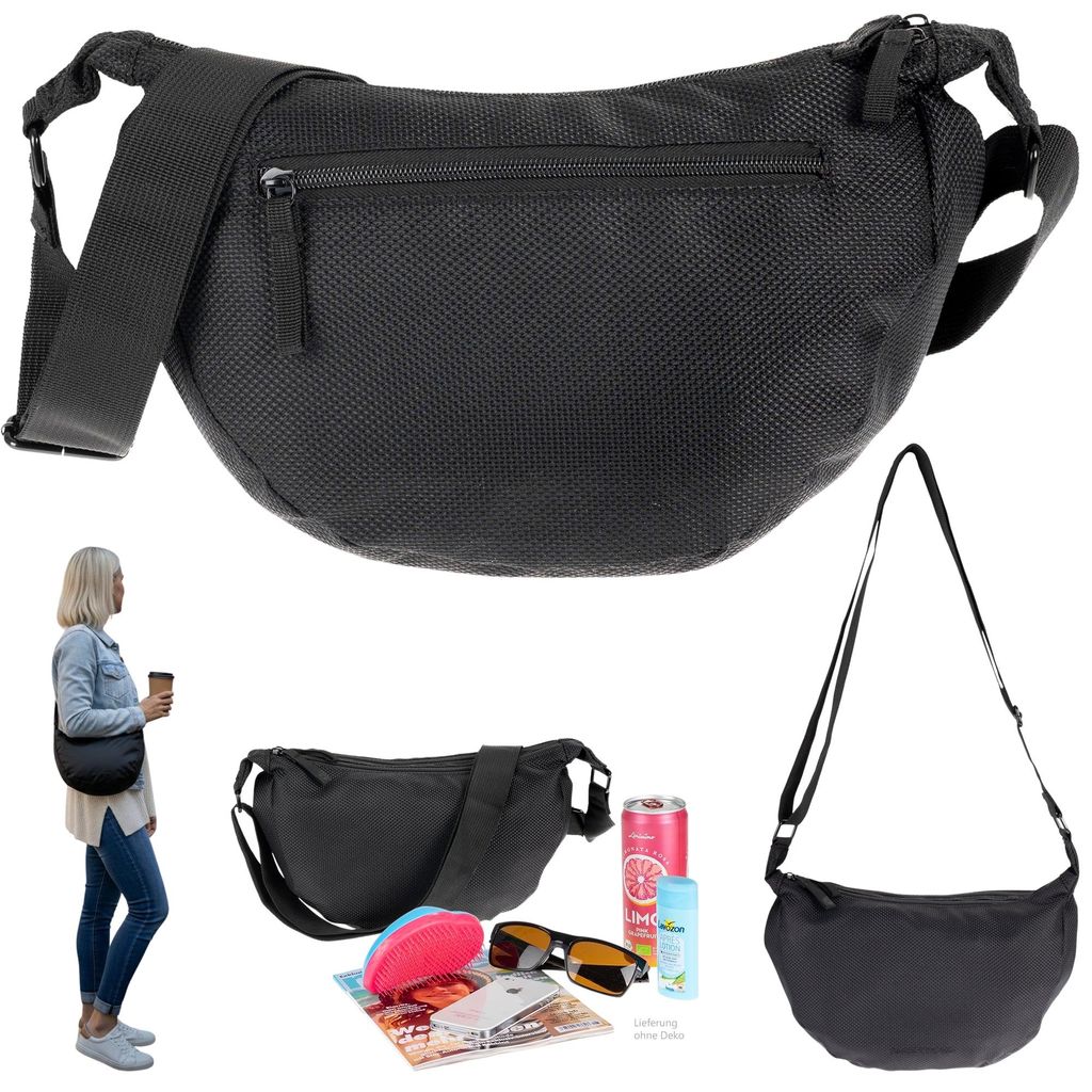 Handtasche Schultertasche Damen Freizeittasche Mond Form Tasche Bag Moon Schlinge Schultergurt Alessandro Mila Crossbody 4291 Schwarz + Etui