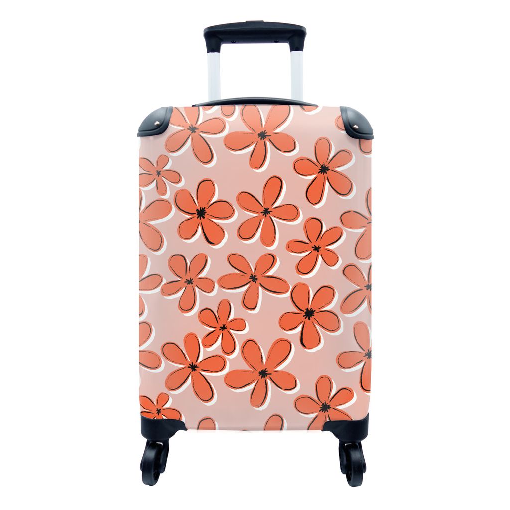 MuchoWow Koffer Handgepäck Trolley Rollkoffer Kleine Reisekoffer mit 4 Rollen - Muster - Vintage - Blume - Cabin Size < 55x40x23 cm & 55x40x20 c...