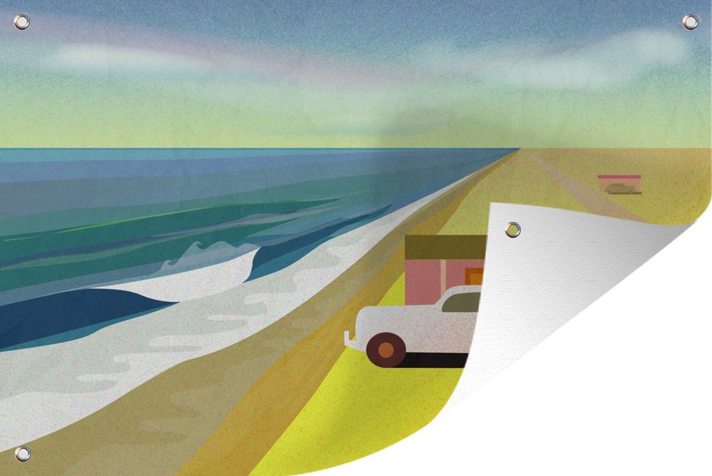 MuchoWow 60x40 cm Outdoor-Poster Gartendeko Sichtschutz Garten Poster für den Garten Strandhaus am Meer mit einer brechenden Welle auf dem Kuns...