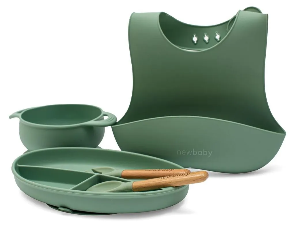 Set Pappa Silicone Design Verde | Stoviglie Neonato Alta Qualità