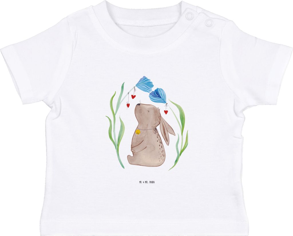 Mr. & Mrs. Panda Babyshirt Hase Blume 12. - 18. Monat - Weiß - Geschenk, Baby T-Shirt, Geburt, Geburtstag, Organic Shirt, Ostern, Schwangerschaft,...