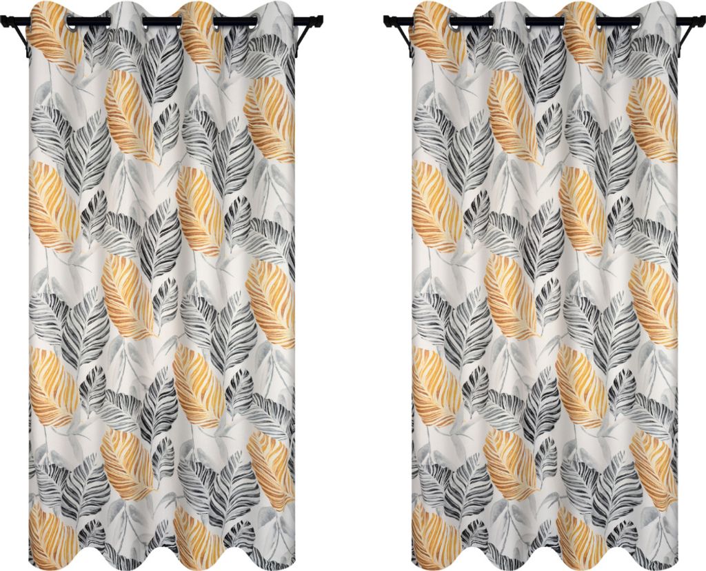 Fertige Vorhänge mit Ösen 140x240 2 Stücke mit grauen und goldenen Blättern Muster blickdichte Gardinen für Wohnzimmer