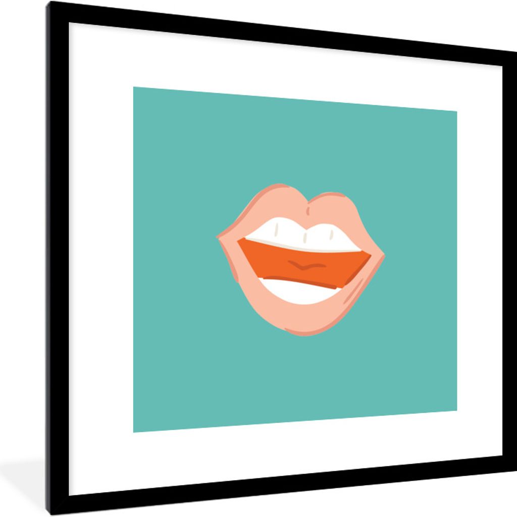 MuchoWow Gerahmtes Poster Mund - Blau - Rosa 40x40 cm - Poster mit Schwarzem Bilderrahmen Wandposter Rahmen Foto Bilder - Poster - Plakat im Rahmen