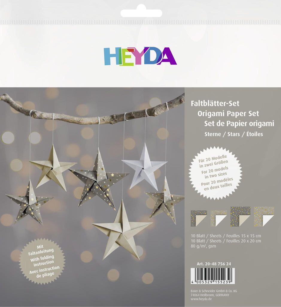HEYDA Faltblätter-Set "Sterne Stone" 200 x 200 mm 80 g/qm Produktbild 