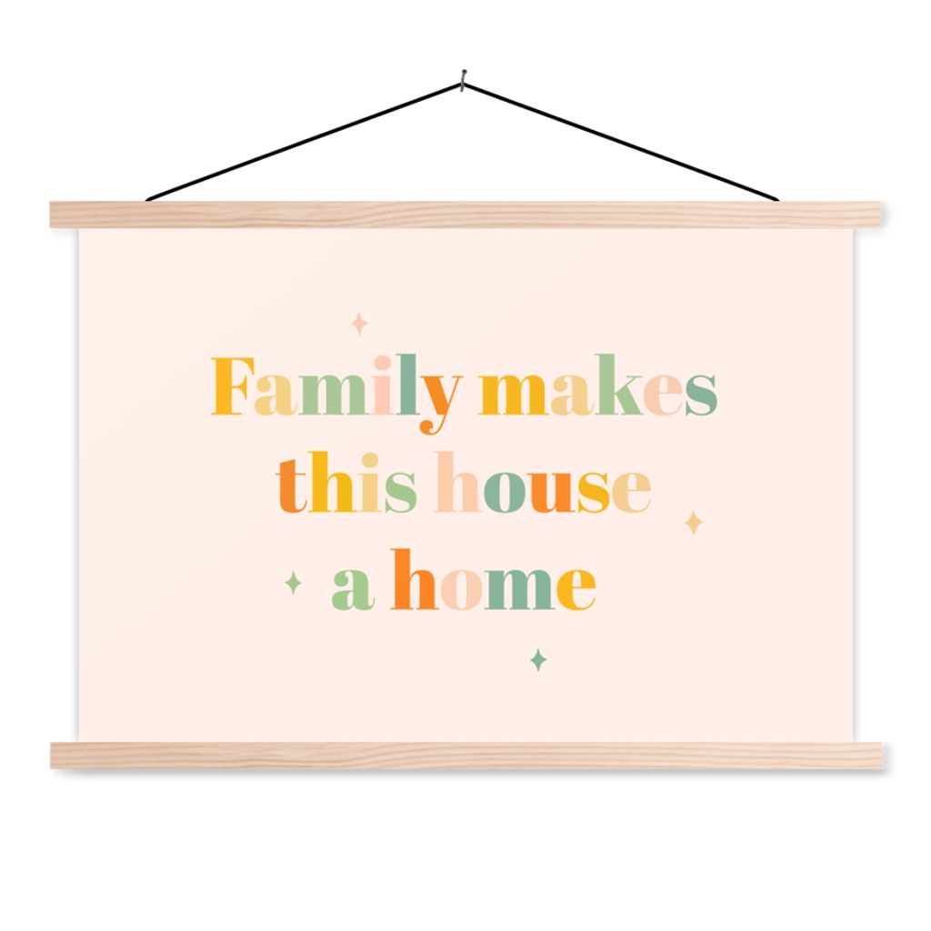 MuchoWow Textilposter Sprichwörter - Zitate - Die Familie macht aus dem Haus ein Zuhause 60x40 cm mit holzfarbenen Rahmen - Bilder
