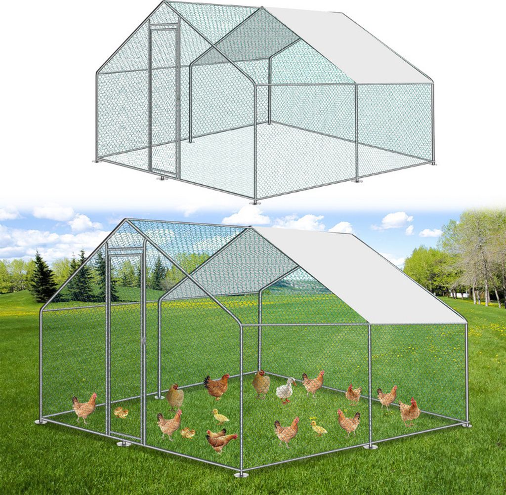 Clanmacy Hühnerstall Outdoor großer Hühnerhaus Dach Freilaufgehege Geflügelstall mit PE Verzinkter Stahlrahmen und abschließbare Tür 3 x 3 x 2 m