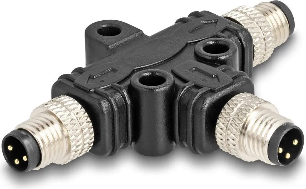 DELOCK M8 Selettore a T codificato A 3 pin da 1 x maschio a 2 x maschio