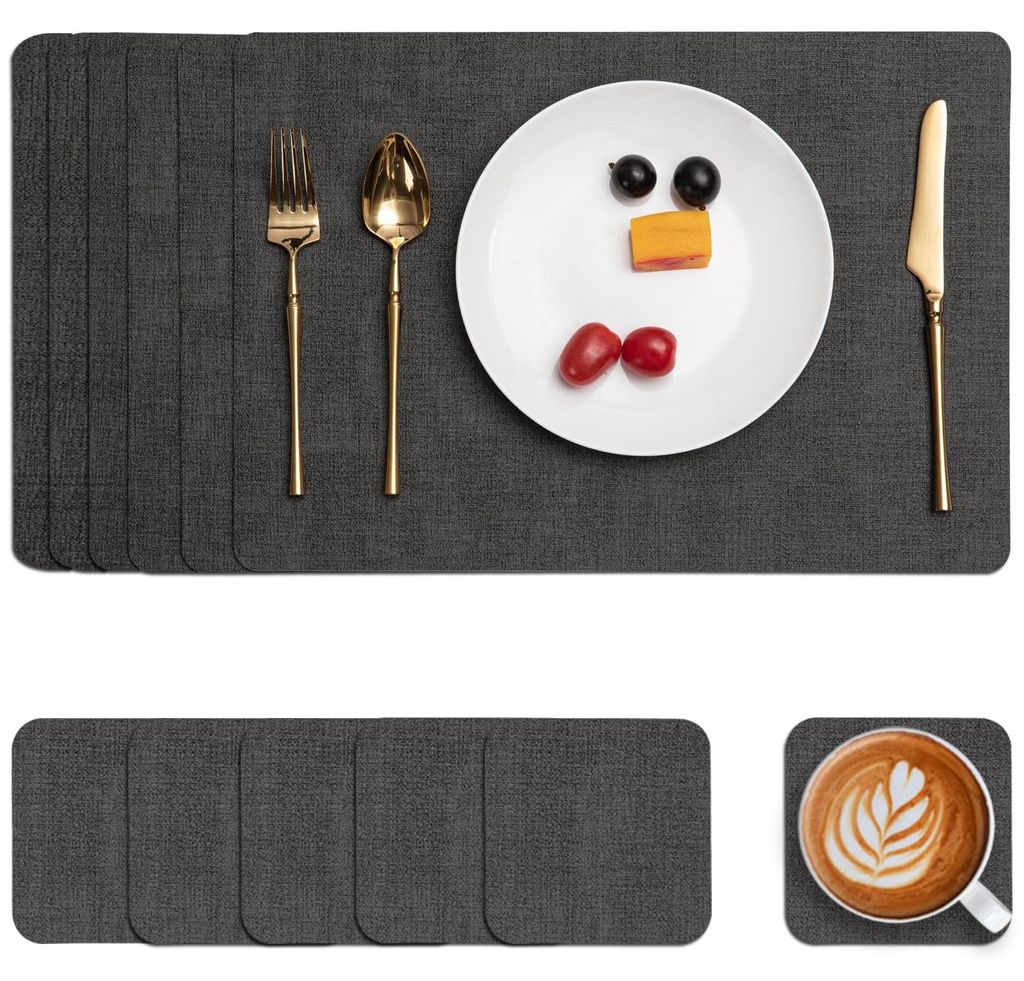 Platzset & Untersetzer Set 6, Kunstleder, 43x30 cm, grau