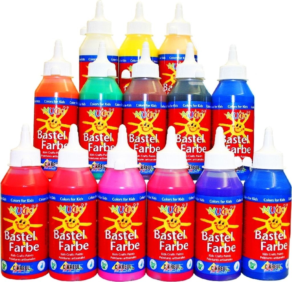 KREUL 24212 - Mucki Bastelfarbe für Kinder, 250 ml in grün, Kindermalfarbe auf Wasserbasis, parabenfrei, glutenfrei, laktosefrei und vegan, auswa...
