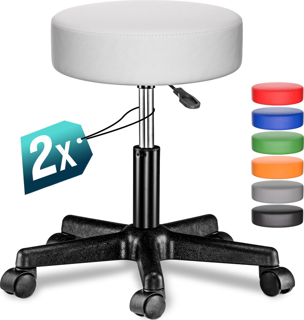 CASARIA Rollhocker Höhenverstellbar 2er Set 10cm Polsterung 46-60cm Höhe 360° Drehbar Ø35cm Rund Rollen Bürohocker Drehhocker Arbeitshocker ...