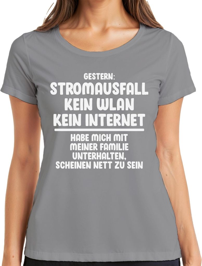 Stromausfall kein WLAN kein Internet Offline Gamer Humor Spaß Damen T-Shirt, Grau, M