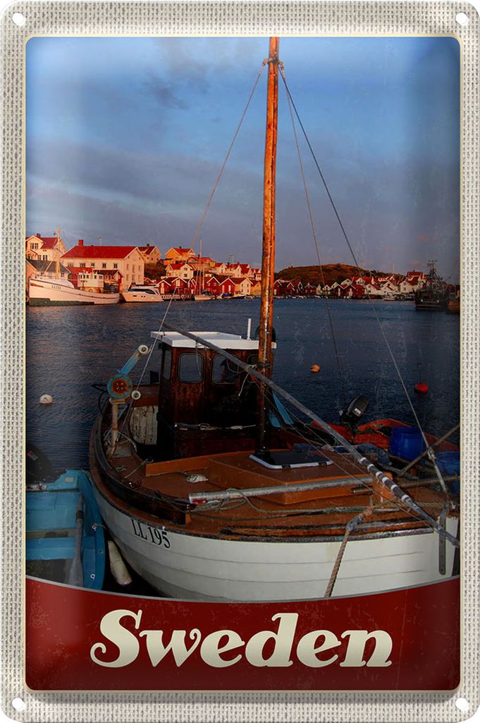 Blechschild Reise 40x30cm Schweden Europa Meer Shiff Gebäude
