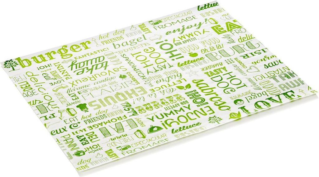 Burgerpapier Veggie Set WRAP & GO, 28 x 34 cm, Set á 1000 Stück, Fettpapier