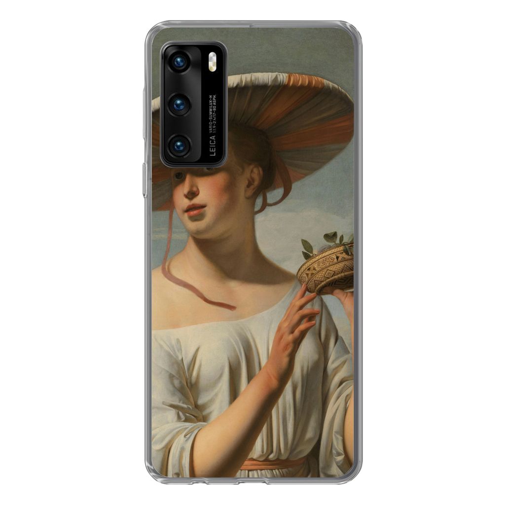 MuchoWow Handyhülle Schutzhülle Hülle für Huawei P40 Mädchen mit breitem Hut - Gemälde von Cäsar Boëtius van Everdingen Silikon Softcase ...