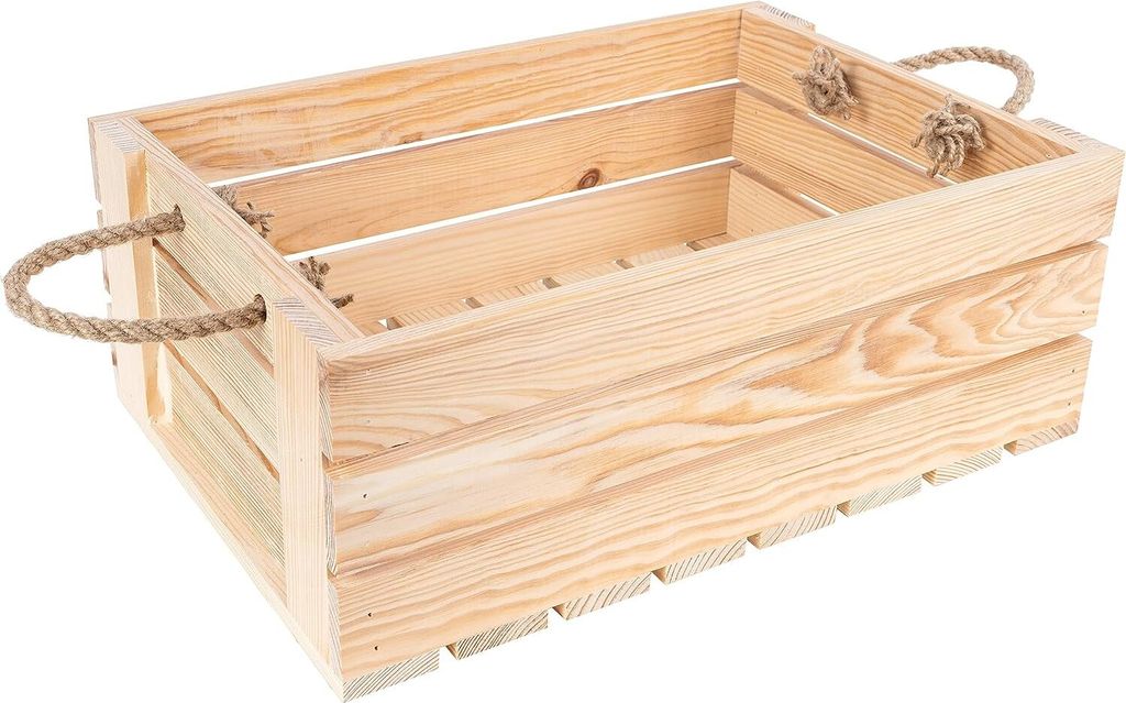 Creative Deco Holzkiste Natur Weinkiste Holz Naturholzkiste | 42 x 29 x 16 cm | mit Griffen aus Juteseil | Spielzeug Aufbewahrungsbox Geschenkbox