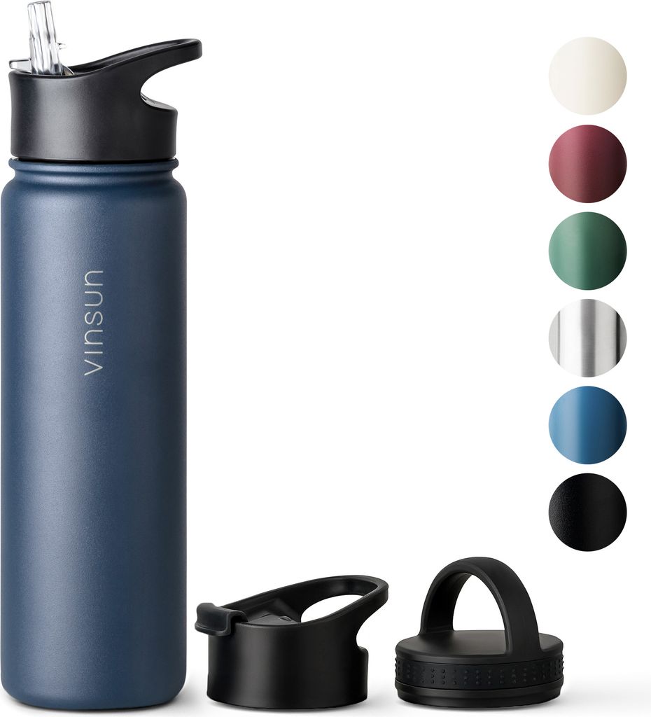 Trinkflasche Edelstahl 750ml Thermo Flasche Sport isoliert dunkelblau Vinsun