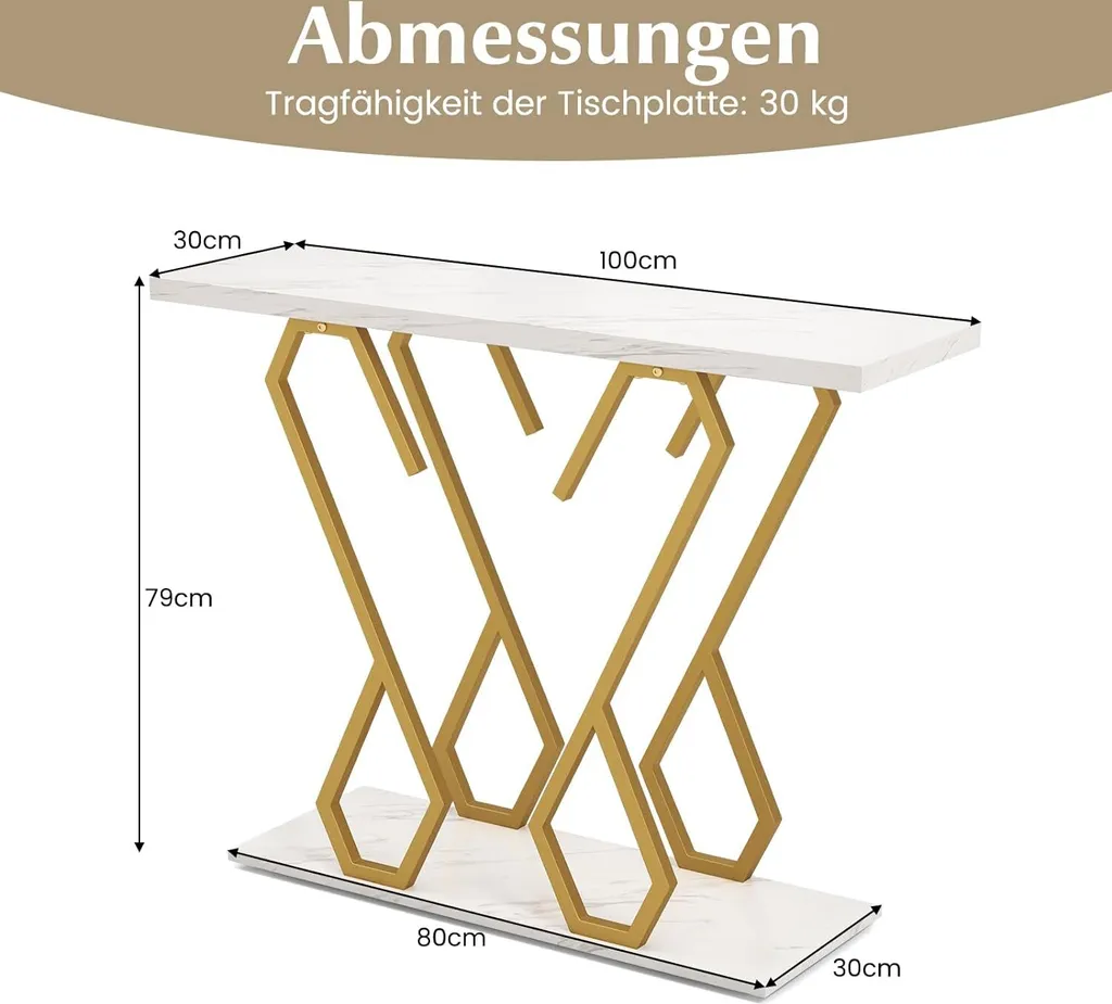 Console design marbre et or avec piètement métallique forme papillon