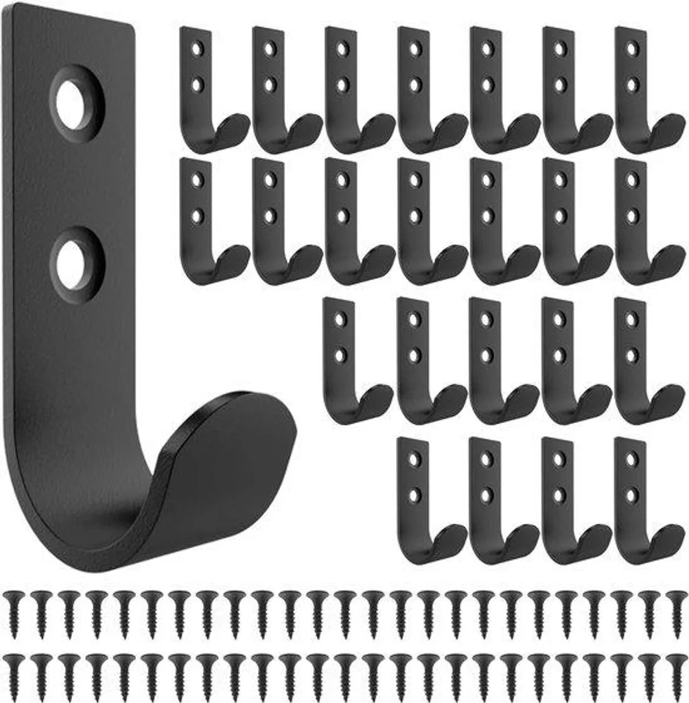 Lot de 24 crochets muraux noirs en acier inoxydable vintage avec vis
