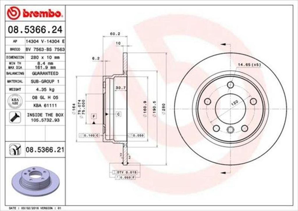 BREMBO Bremsscheiben (2 Stück) Hinterachse 08.5366.21